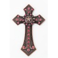 7007COP-PNK PINK CRYSTAL / COPPER WALL CROSS / W STAR